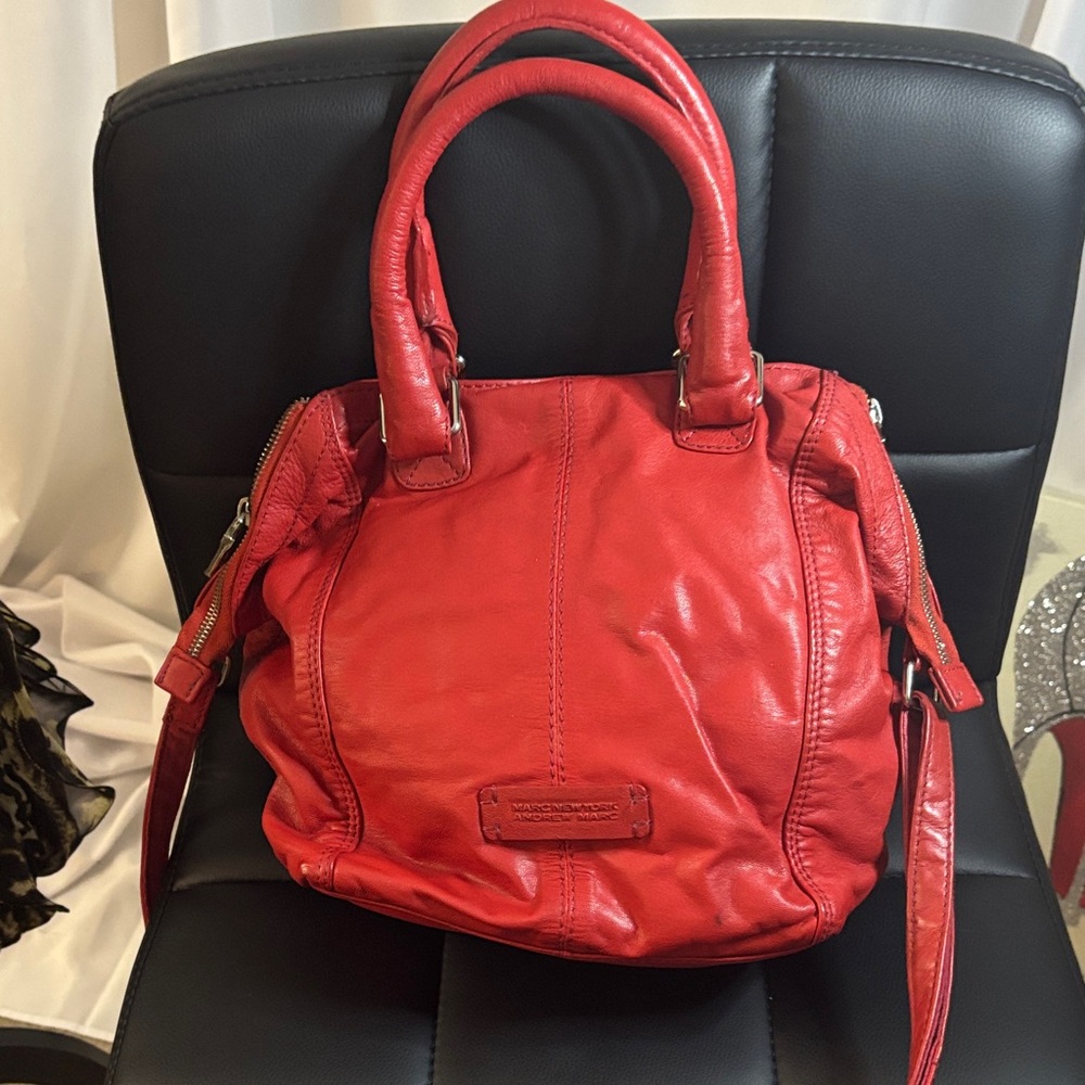Andrew Marc Red Leather Satchel